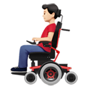 Mann in elektrischem Rollstuhl: helle Hautfarbe Apple iOS 17.4.