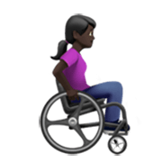 Emoji 👩🏿‍🦽‍➡️ Donna in sedia a rotelle manuale rivolta a destra: tono della pelle scura su Apple iOS 17.4.