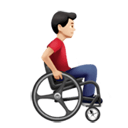 👨🏻‍🦽‍➡️ Emoji Mann im manuellen Rollstuhl nach rechts gerichtet: Heller Hautton Apple iOS 17.4.