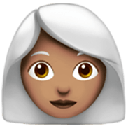 👩🏽‍🦳 Emoji Frau: mittlere Hautfarbe, weißes Haar Apple iOS 17.4.
