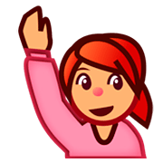 Émoji 🙋🏽 Personne Qui Lève La Main : Peau Légèrement Mate sur emojidex 1.0.34.