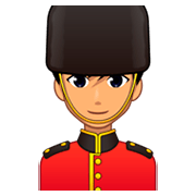 Émoji 💂🏽‍♂️ Garde Homme : Peau Légèrement Mate sur emojidex 1.0.34.