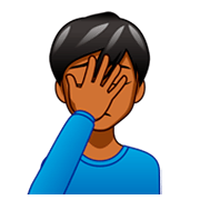 Emoji 🤦🏾‍♂️ Uomo Esasperato: Carnagione Abbastanza Scura su emojidex 1.0.34.