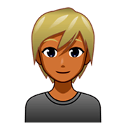 Émoji 👱🏾 Personne Blonde : Peau Mate sur emojidex 1.0.34.
