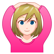 🙆🏻‍♀️ Emoji Frau mit Händen auf dem Kopf: helle Hautfarbe emojidex 1.0.34.