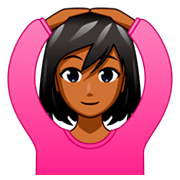 🙆🏾‍♀️ Emoji Frau mit Händen auf dem Kopf: mitteldunkle Hautfarbe emojidex 1.0.34.