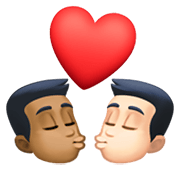 👨🏾‍❤️‍💋‍👨🏻 Emoji sich küssendes Paar - Mann: mitteldunkle Hautfarbe, Mann: helle Hautfarbe Facebook 13.1.
