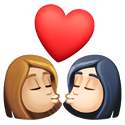 👩🏼‍❤️‍💋‍👩🏻 Emoji sich küssendes Paar - Frau: mittelhelle Hautfarbe, Frau: helle Hautfarbe Facebook 13.1.