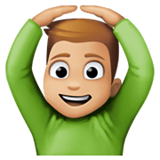 🙆🏼‍♂️ Emoji Mann mit Händen auf dem Kopf: mittelhelle Hautfarbe Facebook 13.1.