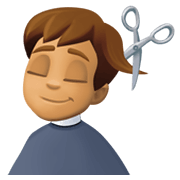 💇🏽‍♂️ Emoji Mann beim Haareschneiden: mittlere Hautfarbe Facebook 13.1.