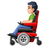 👨🏻‍🦼 Emoji Mann in elektrischem Rollstuhl: helle Hautfarbe Facebook 13.1.