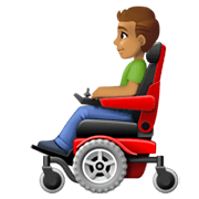 👨🏽‍🦼 Emoji Mann in elektrischem Rollstuhl: mittlere Hautfarbe Facebook 13.1.
