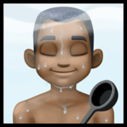 🧖🏿‍♂️ Emoji Hombre En Una Sauna: Tono De Piel Oscuro en Facebook 13.1.