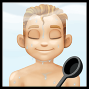 🧖🏼‍♂️ Emoji Hombre En Una Sauna: Tono De Piel Claro Medio en Facebook 13.1.