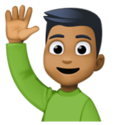 🙋🏾‍♂️ Emoji Mann mit erhobenem Arm: mitteldunkle Hautfarbe Facebook 13.1.
