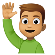 🙋🏽‍♂️ Emoji Homem Levantando A Mão: Pele Morena na Facebook 13.1.