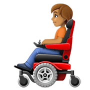 🧑🏽‍🦼 Emoji Person in motorisiertem Rollstuhl: mittlere Hautfarbe Facebook 13.1.