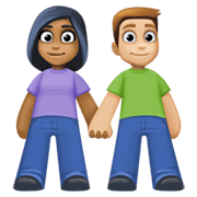 👩🏾‍🤝‍👨🏼 Emoji Mann und Frau halten Hände: mitteldunkle Hautfarbe, mittelhelle Hautfarbe Facebook 13.1.
