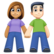 👩🏽‍🤝‍👨🏻 Emoji Mann und Frau halten Hände: mittlere Hautfarbe, helle Hautfarbe Facebook 13.1.