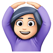 🙆🏻‍♀️ Emoji Frau mit Händen auf dem Kopf: helle Hautfarbe Facebook 13.1.