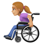 👩🏼‍🦽 Emoji Frau in manuellem Rollstuhl: mittelhelle Hautfarbe Facebook 13.1.