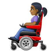 👩🏾‍🦼 Emoji Mulher Em Cadeira De Rodas Motorizada: Pele Morena Escura na Facebook 13.1.