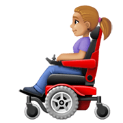 👩🏼‍🦼 Emoji Frau in elektrischem Rollstuhl: mittelhelle Hautfarbe Facebook 13.1.