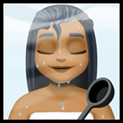 🧖🏾‍♀️ Emoji Frau in Dampfsauna: mitteldunkle Hautfarbe Facebook 13.1.