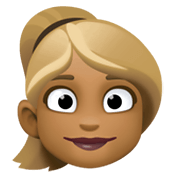 👱🏾‍♀️ Emoji Frau: mitteldunkle Hautfarbe, blond Facebook 13.1.