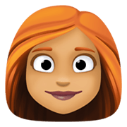 👩🏽‍🦰 Emoji Frau: mittlere Hautfarbe, rotes Haar Facebook 13.1.