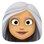 👩🏽‍🦳 Emoji Frau: mittlere Hautfarbe, weißes Haar Facebook 13.1.