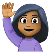🙋🏾‍♀️ Emoji Mulher Levantando A Mão: Pele Morena Escura na Facebook 13.1.