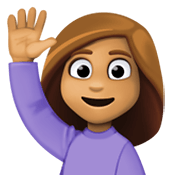 🙋🏽‍♀️ Emoji Mulher Levantando A Mão: Pele Morena na Facebook 13.1.