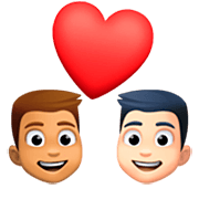 👨🏽‍❤️‍👨🏻 Emoji sich küssendes Paar - Mann: mittlere Hautfarbe, Mann: helle Hautfarbe Facebook 14.0.