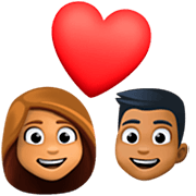 👩🏽‍❤️‍👨🏾 Emoji Pareja Enamorada - Mujer: Tono De Piel Medio, Hombre: Tono De Piel Oscuro Medio en Facebook 14.0.