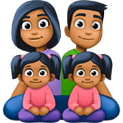 👨🏾‍👩🏾‍👧🏾‍👧🏾 Emoji Família - Homem, Mulher, Menina, Menina: Pele Morena Escura na Facebook 14.0.