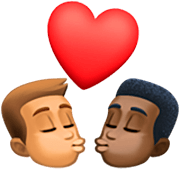👨🏽‍❤️‍💋‍👨🏿 Emoji sich küssendes Paar - Mann: mittlere Hautfarbe, Mann: dunkle Hautfarbe Facebook 14.0.