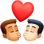 👨🏽‍❤️‍💋‍👨🏻 Emoji sich küssendes Paar - Mann: mittlere Hautfarbe, Mann: helle Hautfarbe Facebook 14.0.