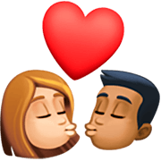👩🏼‍❤️‍💋‍👨🏾 Emoji Beso - Mujer: Tono De Piel Claro Medio, Hombre: Tono De Piel Oscuro Medio en Facebook 14.0.