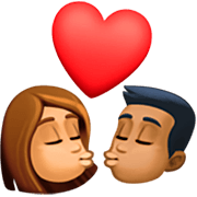👩🏽‍❤️‍💋‍👨🏾 Emoji sich küssendes Paar - Frau: mittlere Hautfarbe, Mann: mitteldunkle Hautfarbe Facebook 14.0.