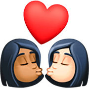 👩🏾‍❤️‍💋‍👩🏻 Emoji sich küssendes Paar - Frau: mitteldunkle Hautfarbe, Frau: helle Hautfarbe Facebook 14.0.