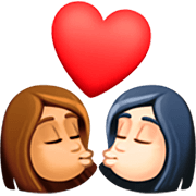 👩🏽‍❤️‍💋‍👩🏻 Emoji sich küssendes Paar - Frau: mittlere Hautfarbe, Frau: helle Hautfarbe Facebook 14.0.