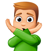 Emoji 🙅🏼‍♂️ Uomo Con Gesto Di Rifiuto: Carnagione Abbastanza Chiara su Facebook 14.0.