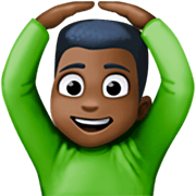 🙆🏿‍♂️ Emoji Mann mit Händen auf dem Kopf: dunkle Hautfarbe Facebook 14.0.