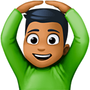 🙆🏾‍♂️ Emoji Mann mit Händen auf dem Kopf: mitteldunkle Hautfarbe Facebook 14.0.