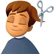 💇🏽‍♂️ Emoji Mann beim Haareschneiden: mittlere Hautfarbe Facebook 14.0.
