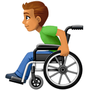 👨🏽‍🦽 Emoji Mann in manuellem Rollstuhl: mittlere Hautfarbe Facebook 14.0.
