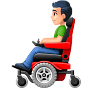 👨🏻‍🦼 Emoji Mann in elektrischem Rollstuhl: helle Hautfarbe Facebook 14.0.