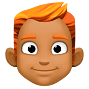 👨🏾‍🦰 Emoji Mann: mitteldunkle Hautfarbe, rotes Haar Facebook 14.0.