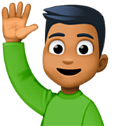 🙋🏾‍♂️ Emoji Mann mit erhobenem Arm: mitteldunkle Hautfarbe Facebook 14.0.